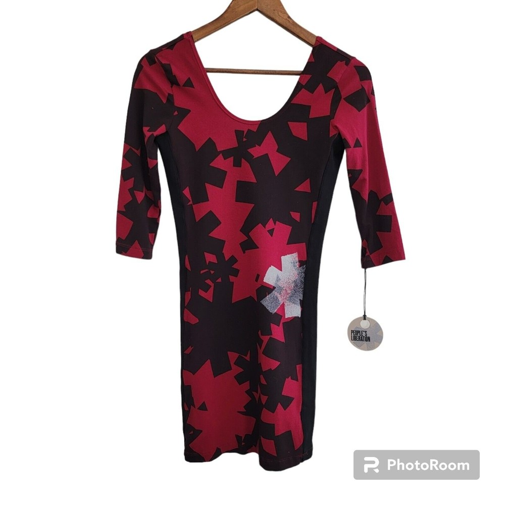 People's Liberation Black Red Bodycon Half Sleeve‎ Dress Sz XS NWT